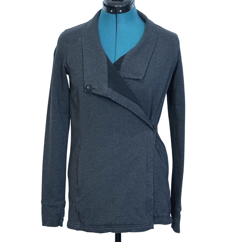 Lululemon Coast Wrap II Jacket‎ Womens 4 Gray Snap Front Long Sleeve W4IGRS